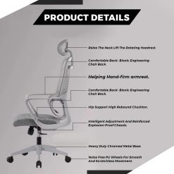 High Back Ergonomic Office Chair With Lumbar Support OF 6555 (Grey) 4